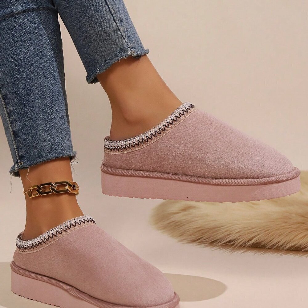 Baby Pink Women's Ultra-Soft Plush Cozy Anti-Slip Slip-On Slippers